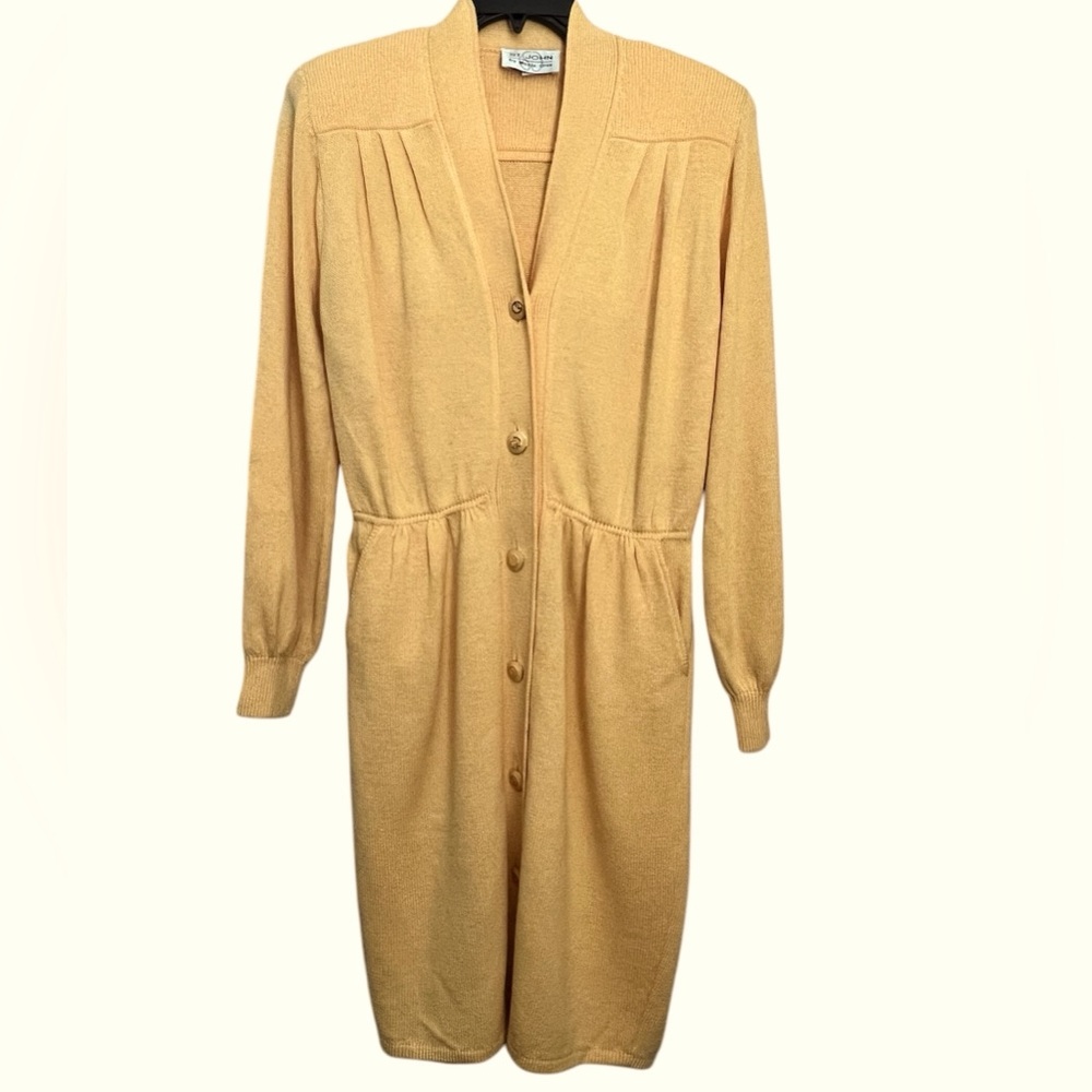 Vintage St. Johns by Marie Grey Long Sleeve Yellow Knit Dress Size 6